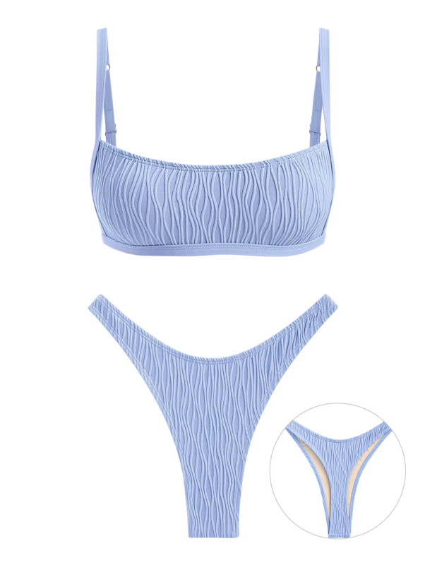 Seamolly Women's swimsuits Textured Adjustable Straps Thong Bikini Set