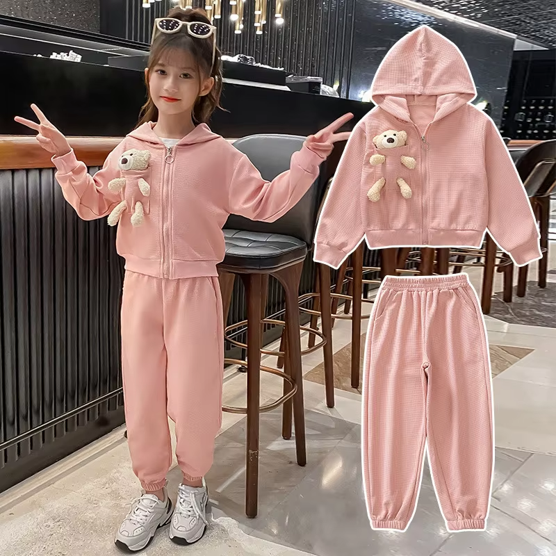 2024 Girl's Set Children Cartoon Hooded Top Drawstring Pants 2Pcs Spring Autumn New Children's Casual Fashion Sports Suit 3-10Y