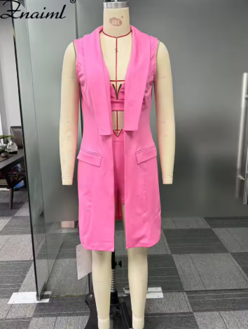 Znaiml Women's Fashion New Tank Top and Shorts 3 Pieces Set with Vest Coat Summer Casual Vacation Party Office Lady Outfits 2025